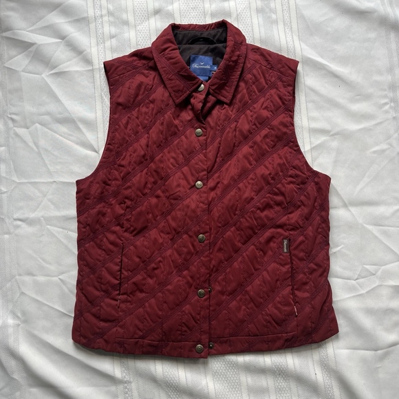 Vintage Faconnable Red Quilted Insulated Vest Womens M Layering Button Collared - Picture 1 of 12